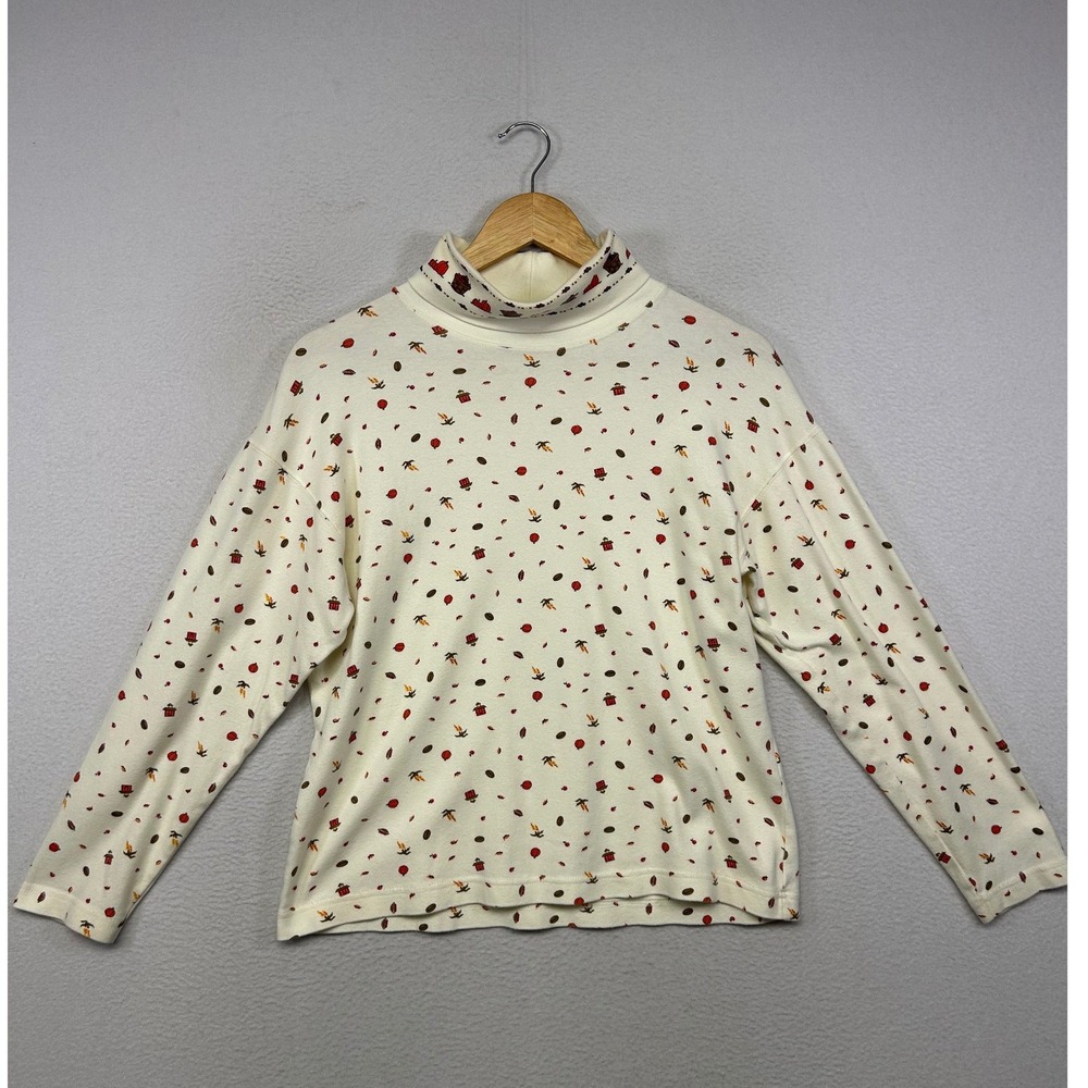 Cottagecore Autumn Woolrich Womens Small Cream Harvest Print Turtleneck Top